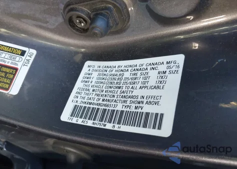 2016 Honda Cr-V Se from USA, damaged, VIN 2HKRM4H48GH665137